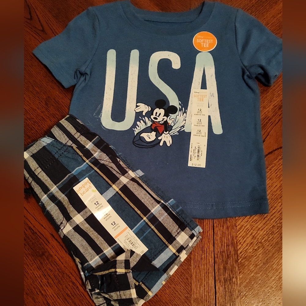 NWT 12 months 3 jumping beans shorts outfits 1 is for 4th july